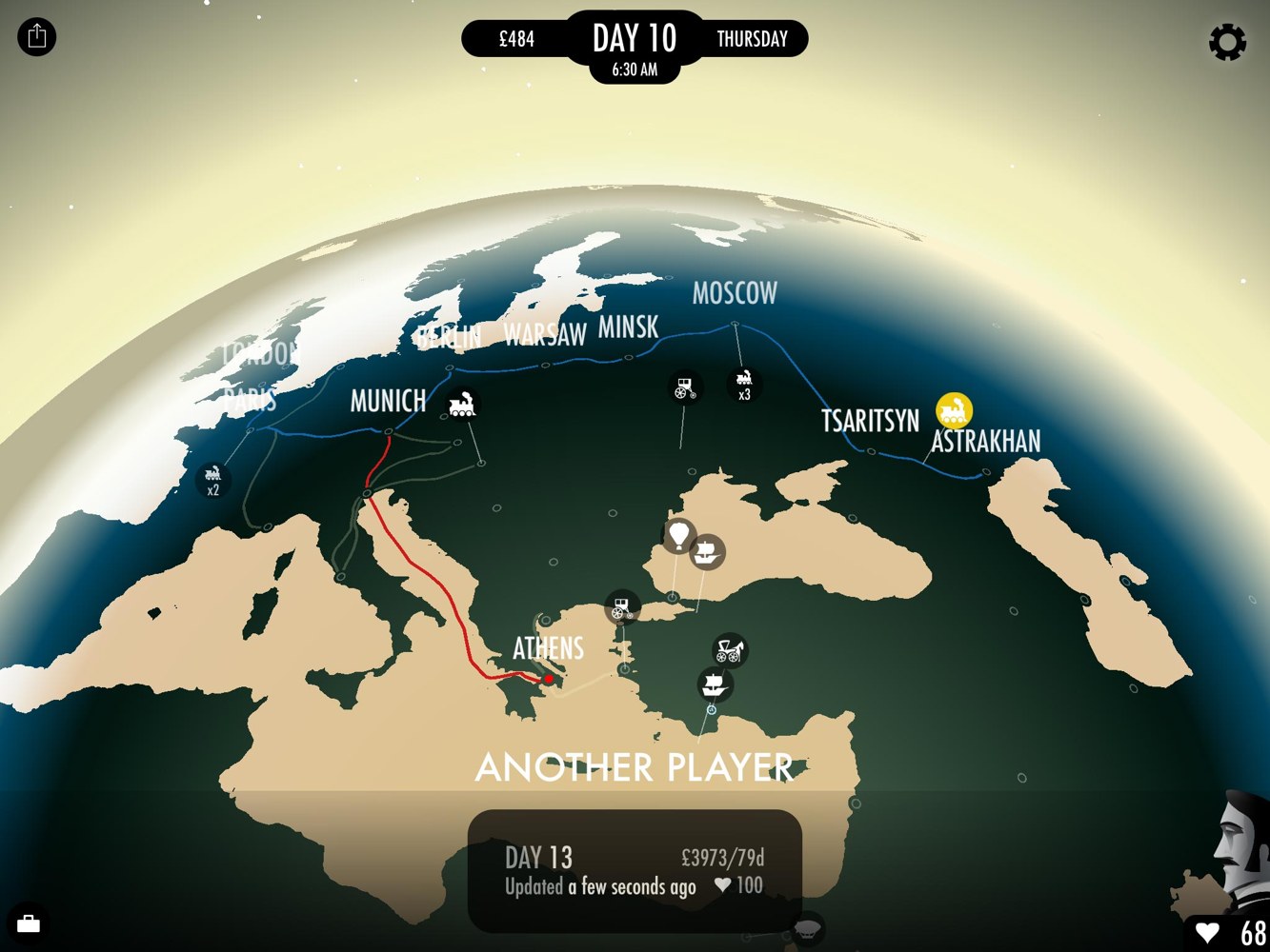 80 Days official mobile screenshot showing routes across a globe